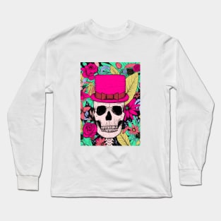 Macabre Floral Skull Head Long Sleeve T-Shirt